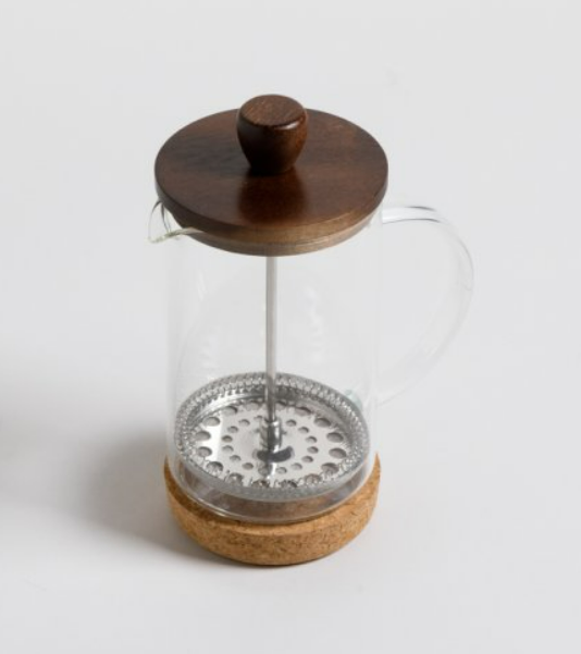 CAFETERA CON EMBOLO TAPA ACACIA Y BASE CORCHO 1000 ML