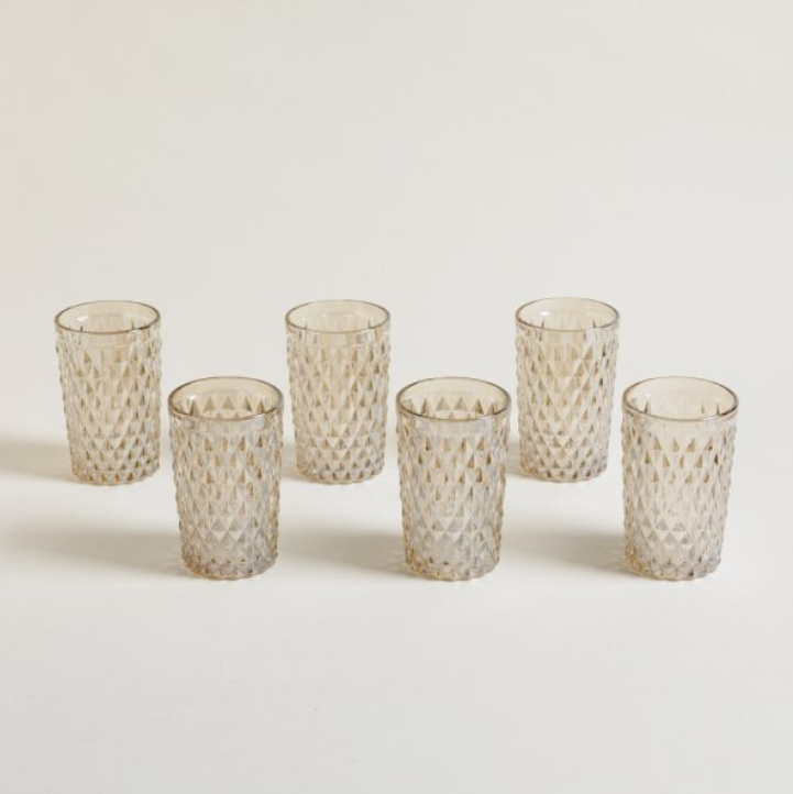 SET X 6 VASOS ALTOS COLOR CHAMPAGNE DIAMANTE 350 ML