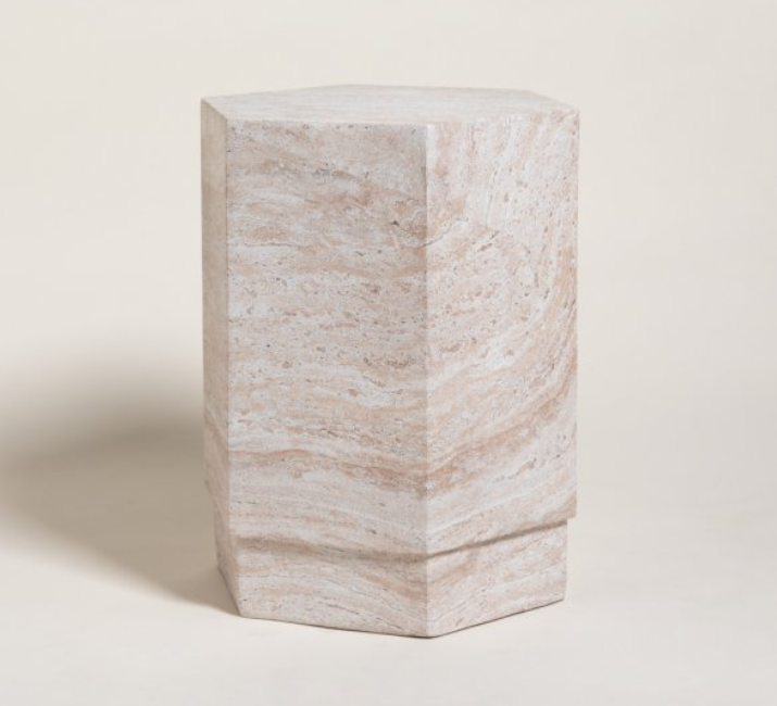 MESA DE ARRIME HEXAGONAL TRAVERTINO 45,5X37 CM