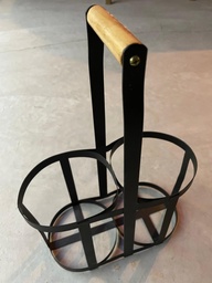 PORTABOTELLAS X2 NEGRO C/MANIJA DE MADERA