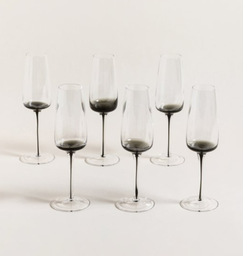 SET X 6 COPAS DE CHAMPAGNE FONDO Y TALLO NEGRO 220 ML